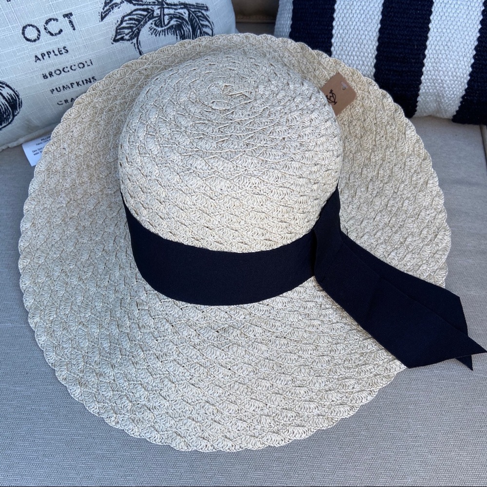 Wide Brim Floppy Beach Hat with Black Ribbon Trim - Picture 6 of 8